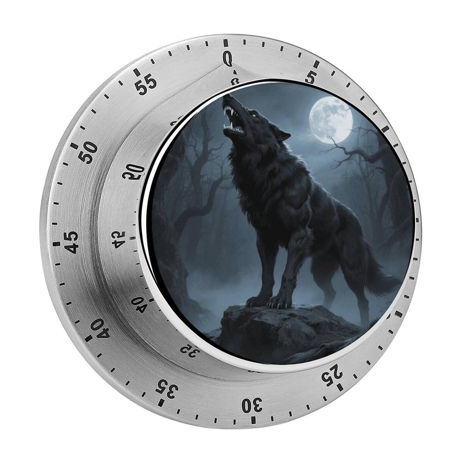 60 Minute Visual Wind Up Timer, Mechanical Kitchen Timer with Magnetic Base & Loud Alarm, Battery-Free Manual Ferocious Howling Wolf Countdown Clock for Focus Cooking Studying Gaming Classroom