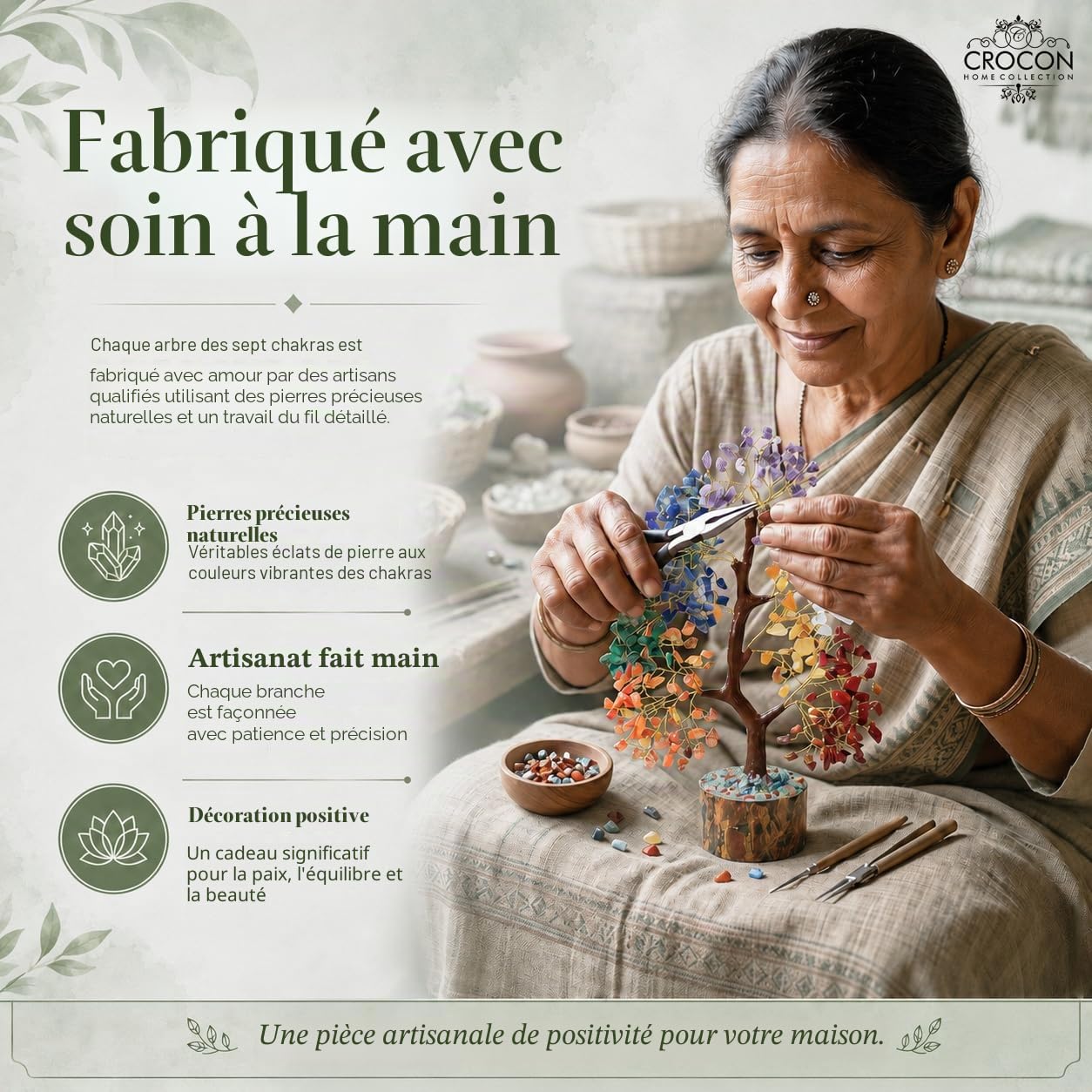 Crocon L'original Bonsaï d'arbre de guérison en Pierres précieuses Naturelles Sept Chakras pour Cristal Reiki, équilibre de guérison, Bonne Chance, décoration de méditation spirituelle, Cadeau