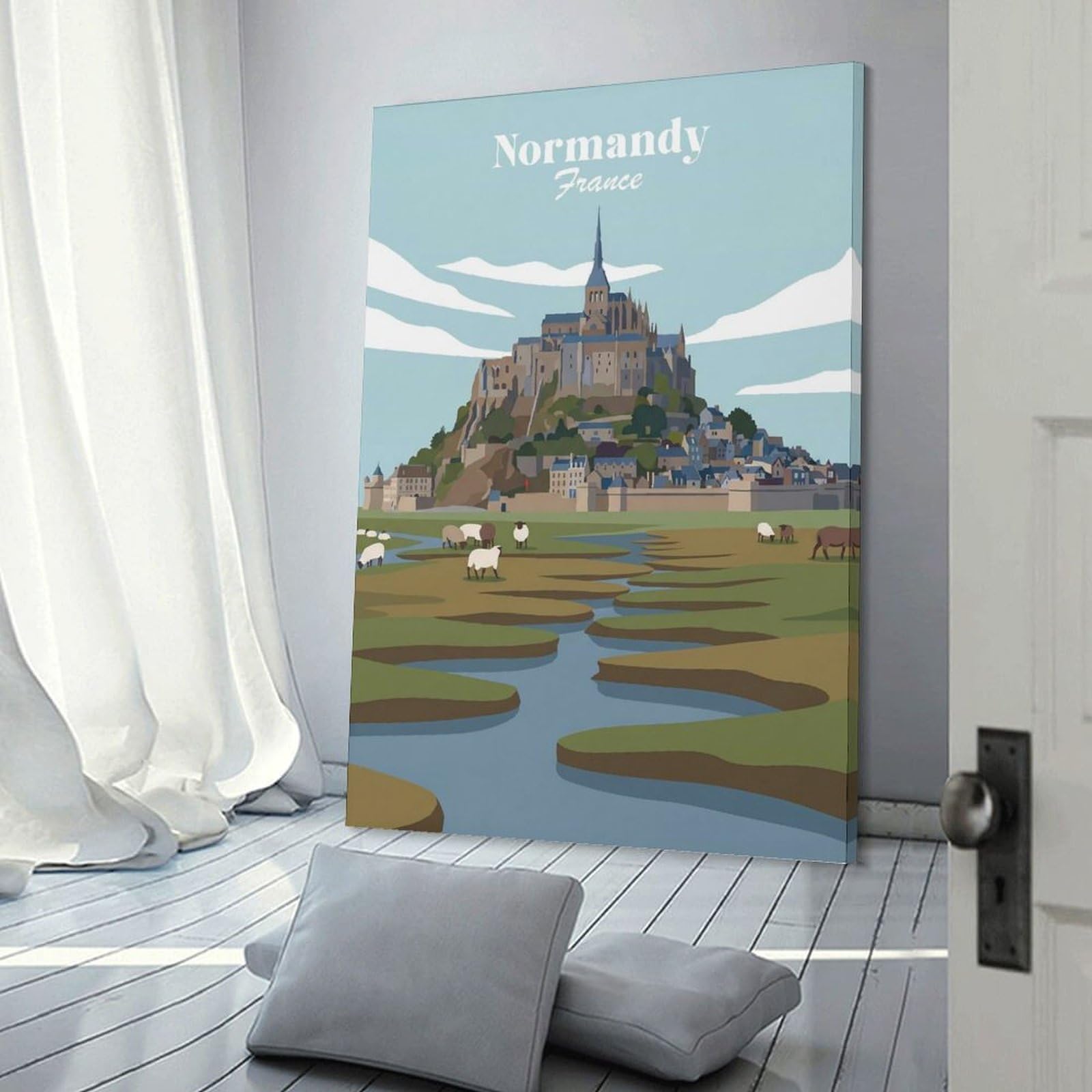 Junmoney Wall Art Print Normandy France, 20x30inch(50x75cm), for Living Room, Lounge Or Sitting Room, Eye Catching Artwork for Blank Walls