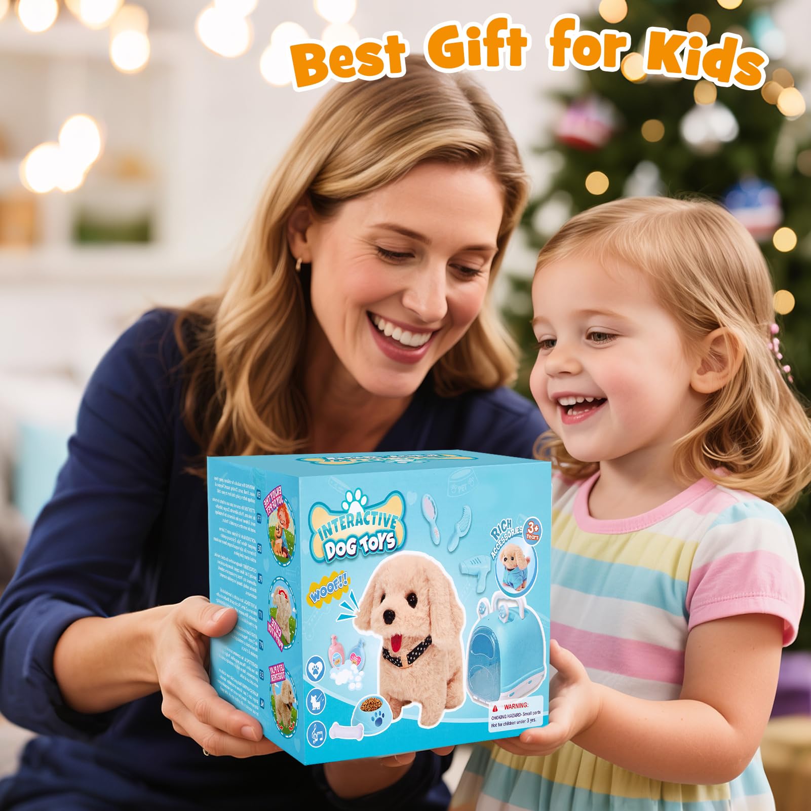 Tacobear Chien Jouet Enfant avec Mallette de Transport Manteau Laisse, Peluche Chien Robot Qui Marche et Aboie Animaux Électronique Interactif Jouet pour 3 4 5 6 Ans Fille Garçon Cadeau