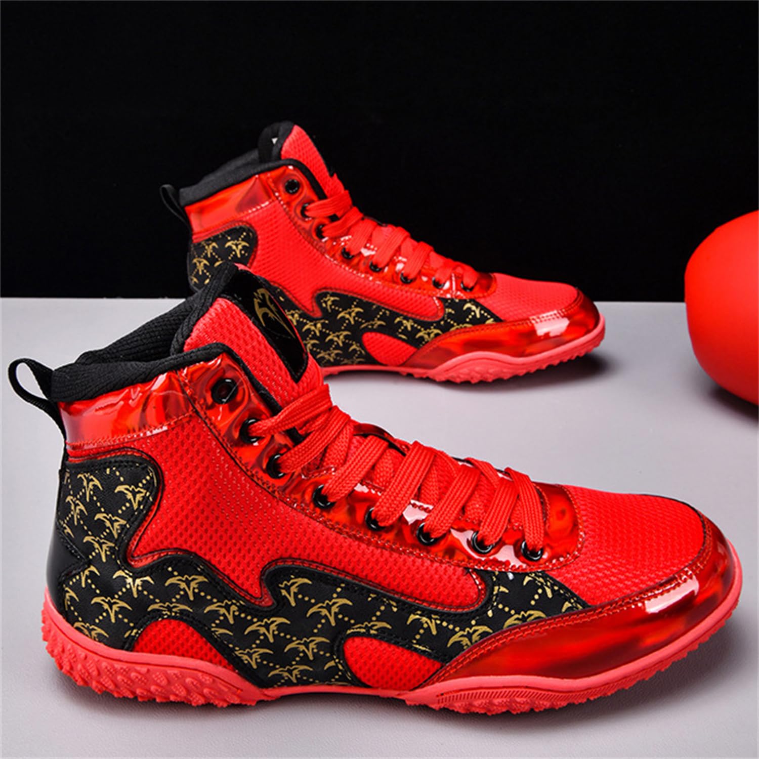 Stivali da Wrestling E Boxe, Scarpe da Combattimento Alte per Allenamento Uomo Donna Kickboxing E Sparring,Rosso,38 EU