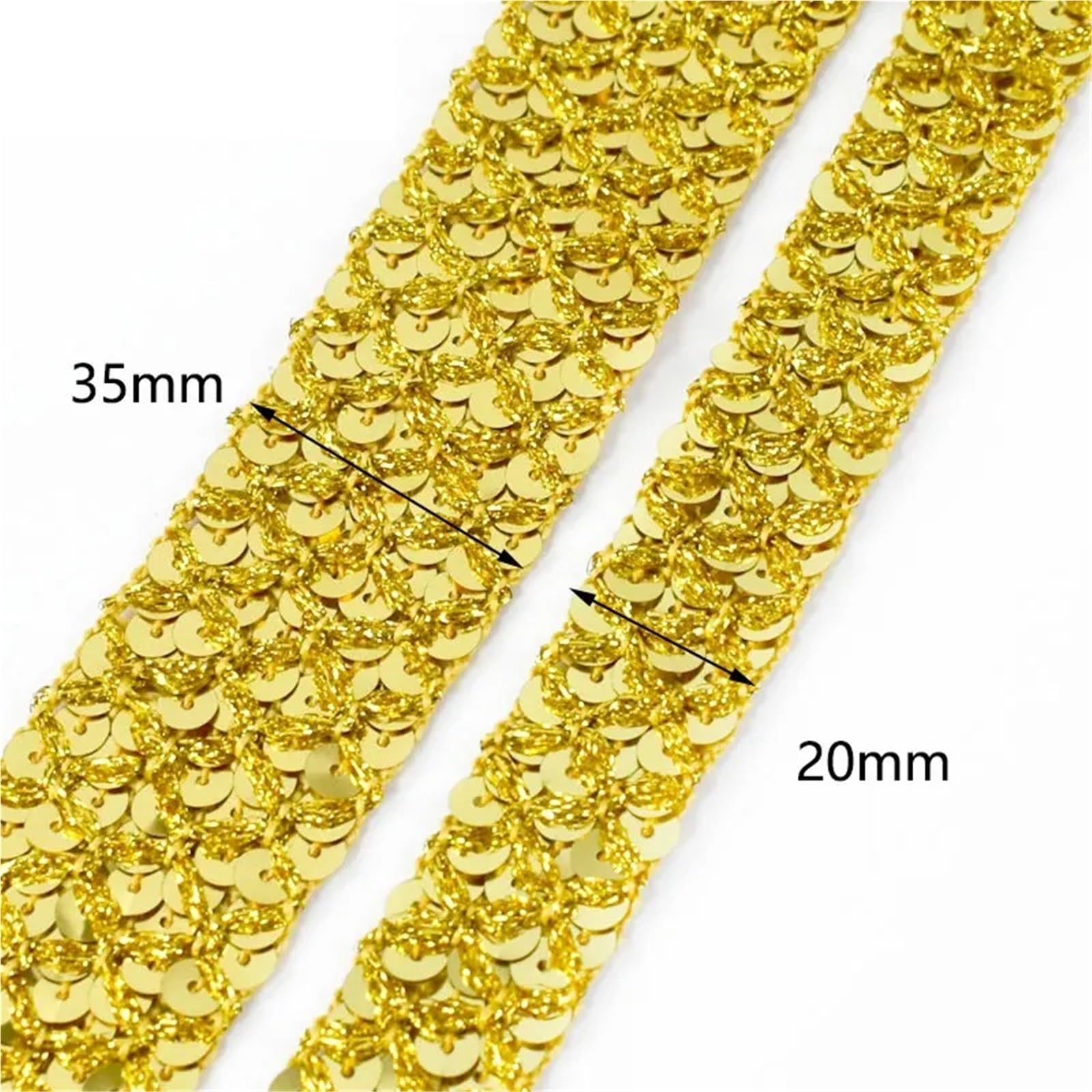 Wstążka z cekinami, Koronka z cekinami Wielokolorowe 15/20/35 mm x 2/4/12 M do odzieży Taniec DIY Craft(Light Gold,35mm-12Meters)