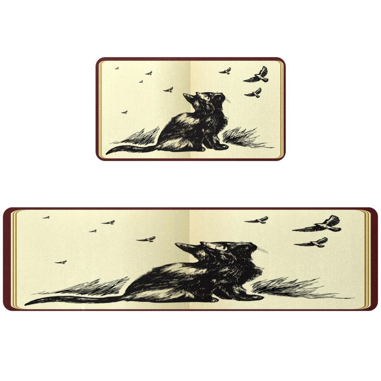 Tapis de cuisine lavables et antidérapants lot de 2 grand confort motif chat