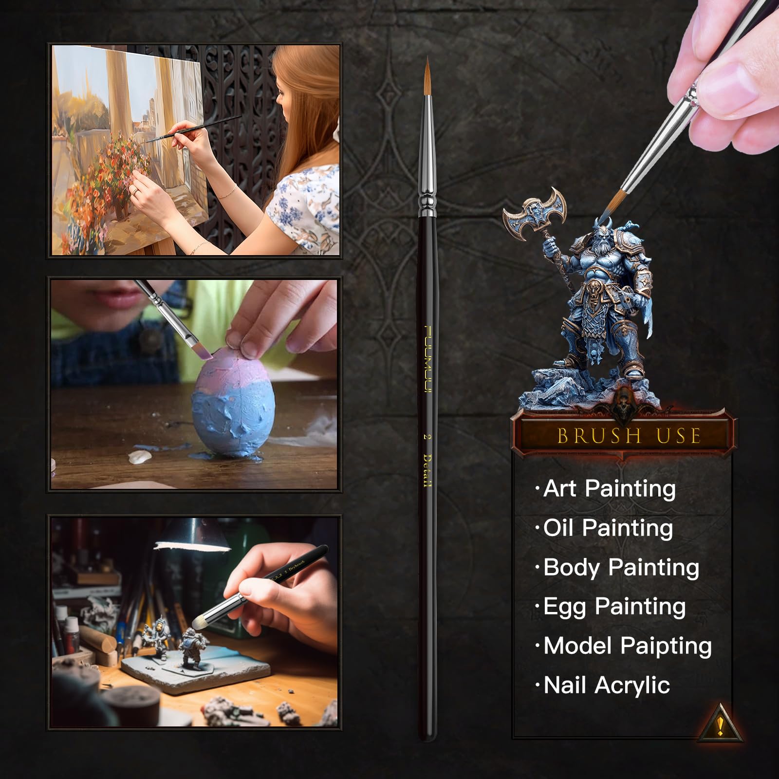 Lot de 18 pinceaux de peinture à pointe fine pour peinture à effets, pinceaux secs professionnels pour dessus de table et jeux de guerre miniatures acrylique, aquarelle, peinture à l'huile