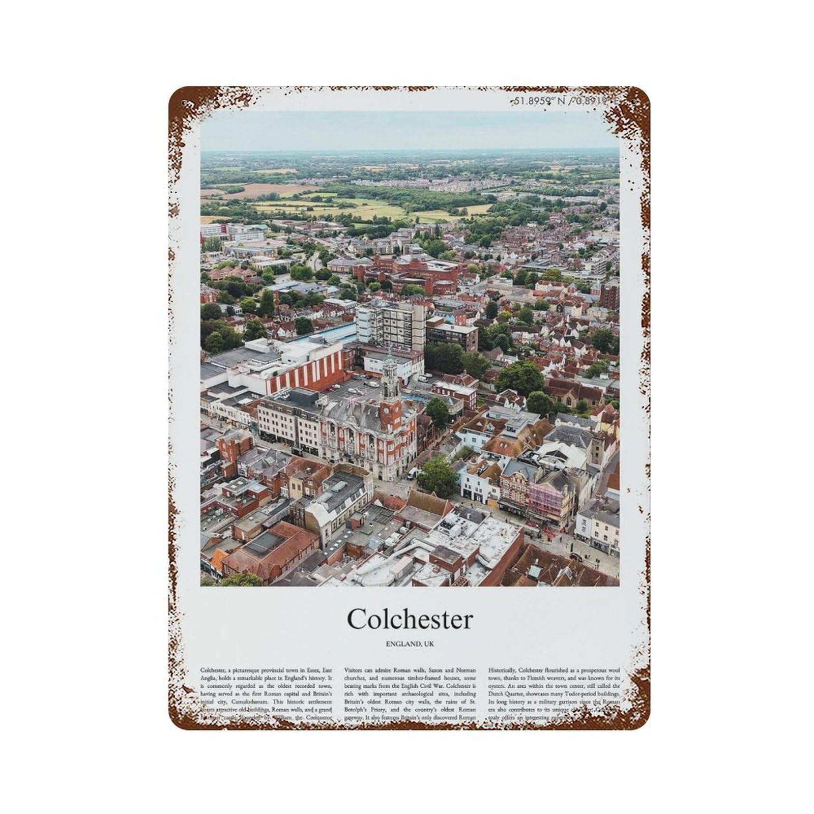 xiaoxiaoshen Colchester England UK City Scenery Wall Decor Art Metal Tin Poster Modern Home Decor Art Home Bar Shop Decorations Vintage Sign 40x30cm