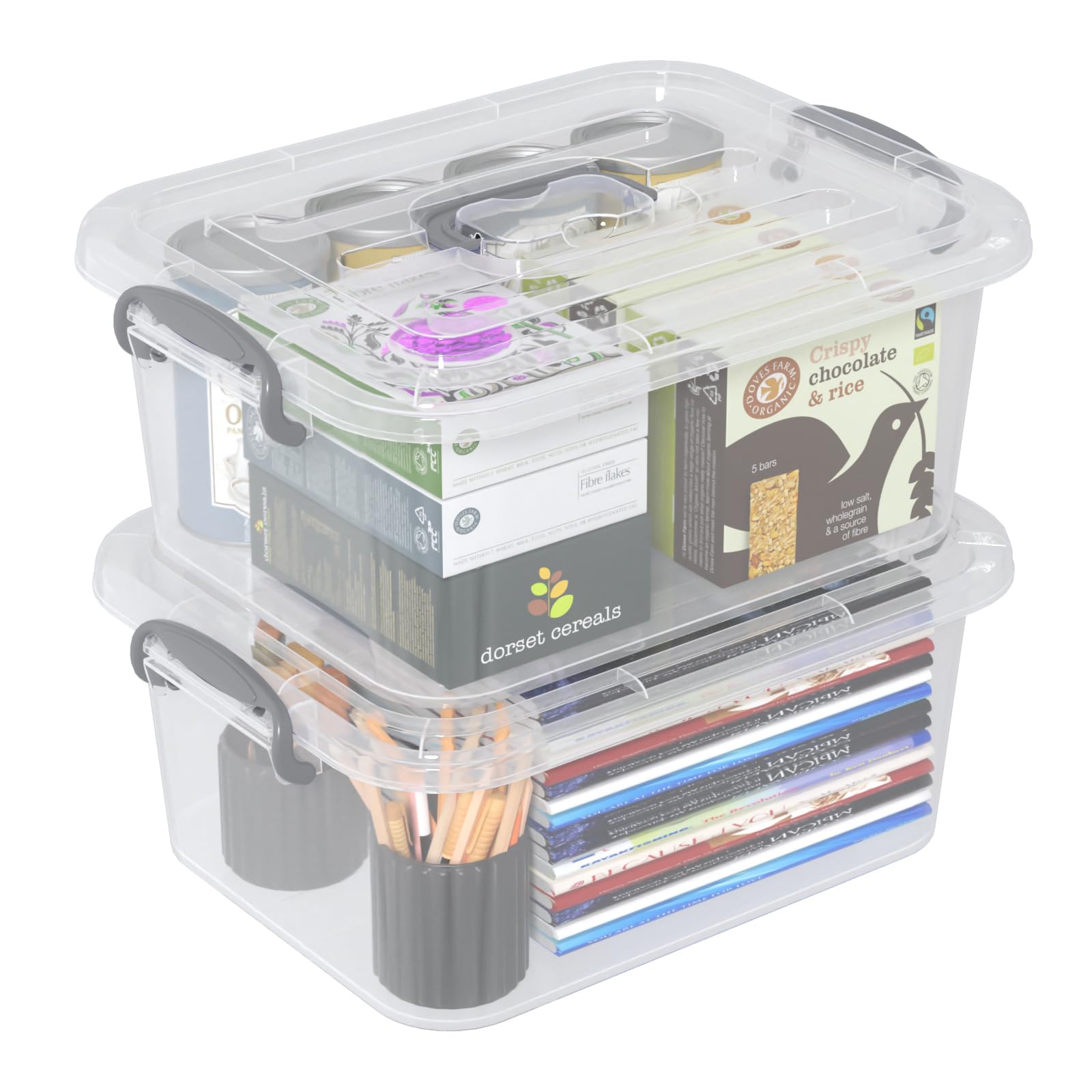 Boîtes de rangement transparentes empilables couvercle clipsable gris