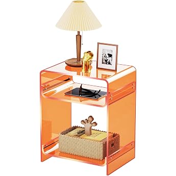 Acrylic Side Table Bedside Table Acrylic Table Record Player Table with Shelf Floor Table Bedside Table Orange 40 W x 30 D x 50 H