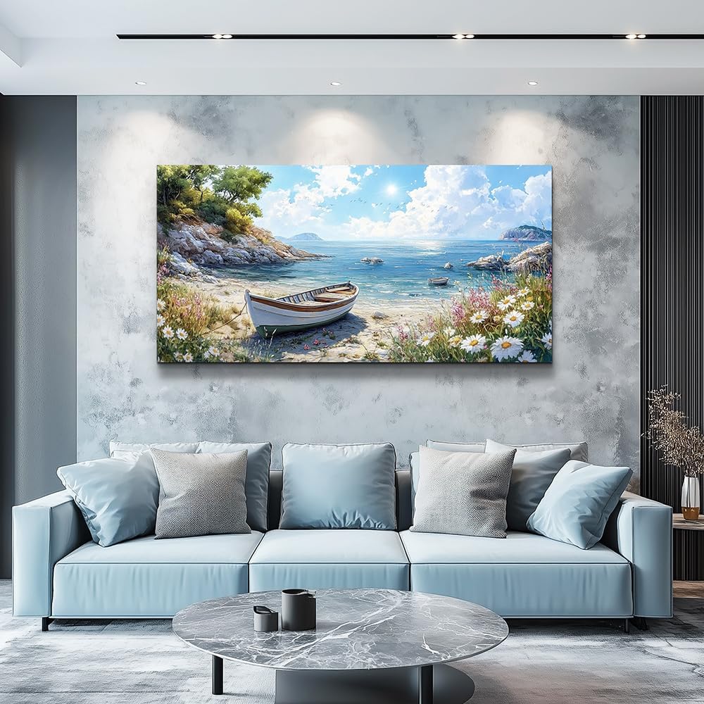 ZUITINGHUA Canvas Wall Art For Living Room Wall Decor For Bedroom Office Wall Decoration Seaside Boat Landscape Painting Farmhouse Pictures Artwork Room Aesthetic Home Decor 20x40 In