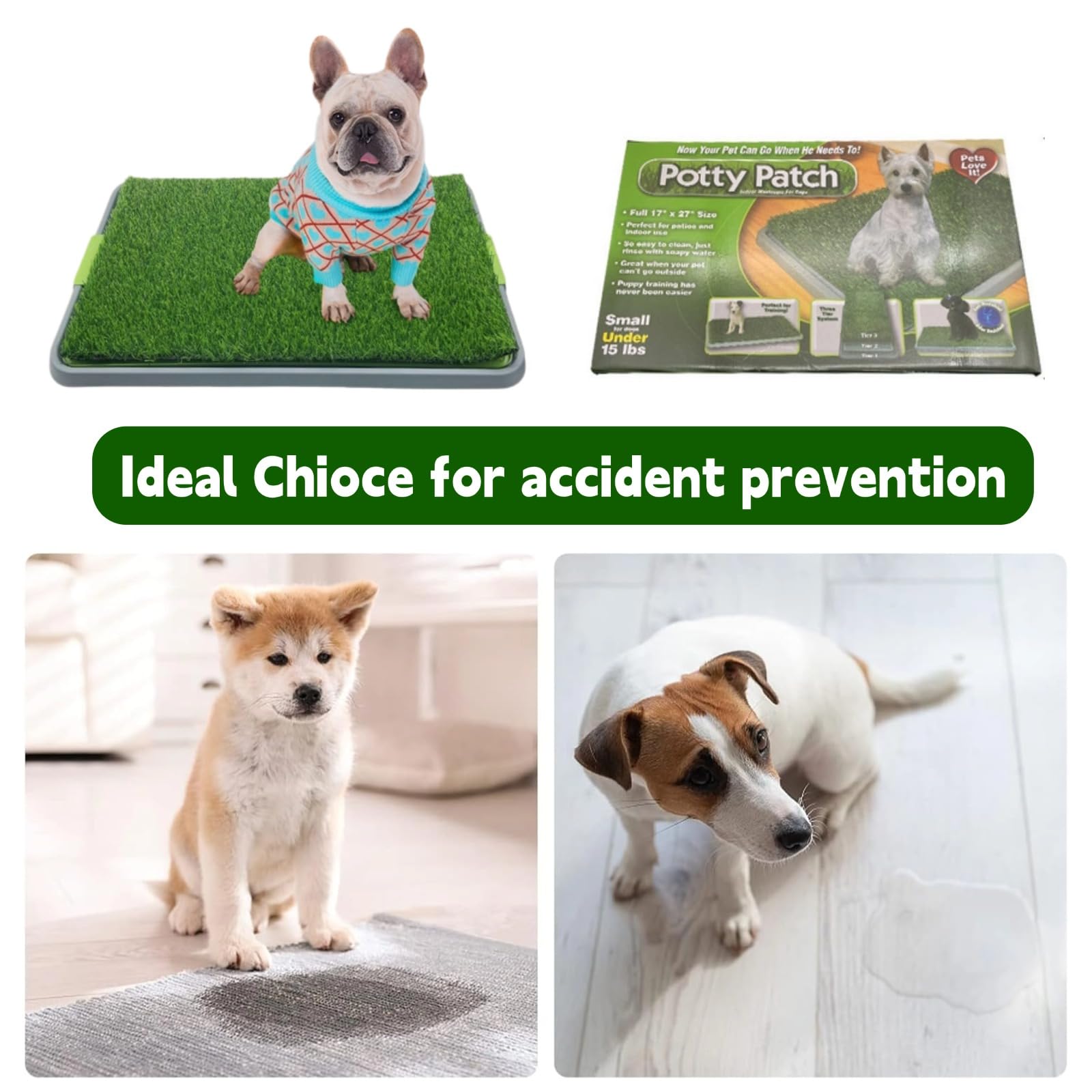 Tapis d'herbe pour chien avec plateau, tapis d'herbe de rechange pour pot pour animal domestique intérieur/extérieur, tapis d'entraînement à la propreté portable, fausse herbe réutilisable pour