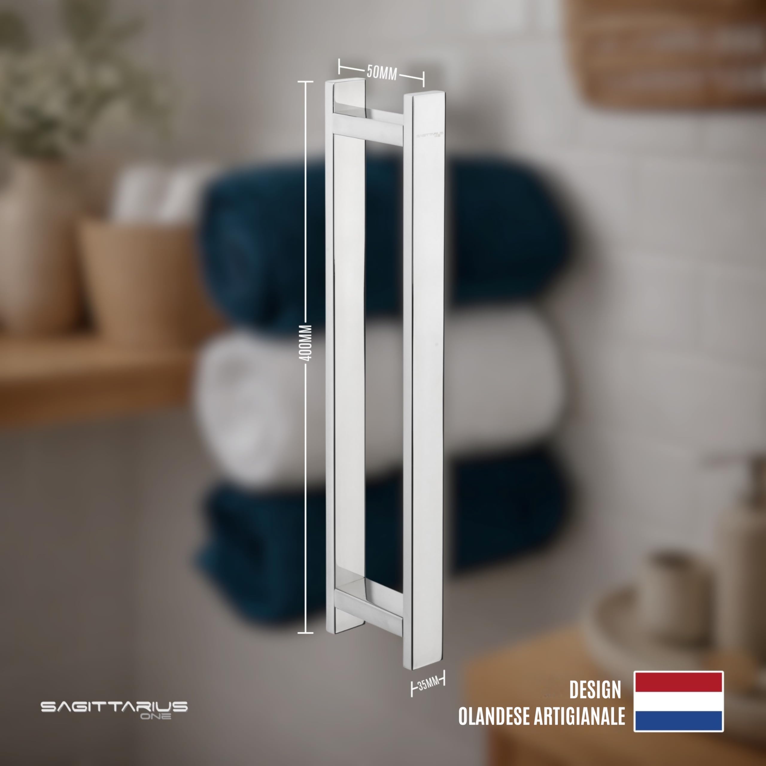 400S1 Porta Asciugamani Muro 40cm Acciaio Inox SUS 304 Antiruggine Design Moderno Bagno - Finitura Lucida - Porta Asciugamani Adesivo