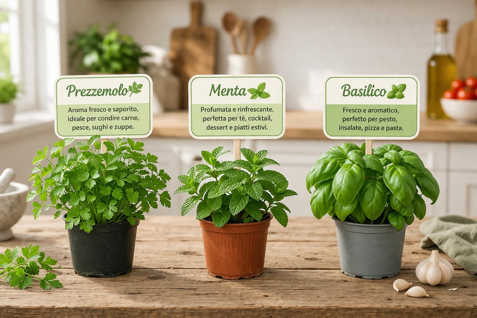 Vandas Set 3 Varietà Piante Aromatiche in Vaso 14 cm Basilico Menta Prezzemolo per Cucina Balcone e Giardino Made in Italy
