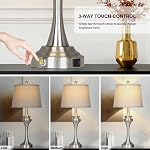 RINWEEY 30" Silver Table Lamps Set of 2, 3 Way Touch Control Living Room Lamp with USB A+C Ports, Modern Brushed Nickel Bedroom Lamps, Tall Metal Bedside Lamp for Nightstand Desk Side Table Office