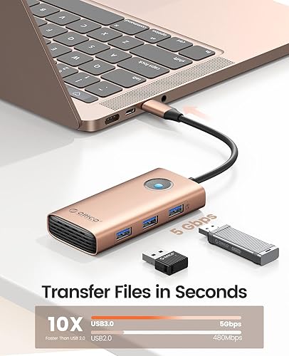 Miniatura 5 de ORICO Estación de acoplamiento USB C, adaptador multipuerto USB C 6 en 1 con HDMI 4K+PD100W+3* USB3.0, adaptador multipuerto USB C para