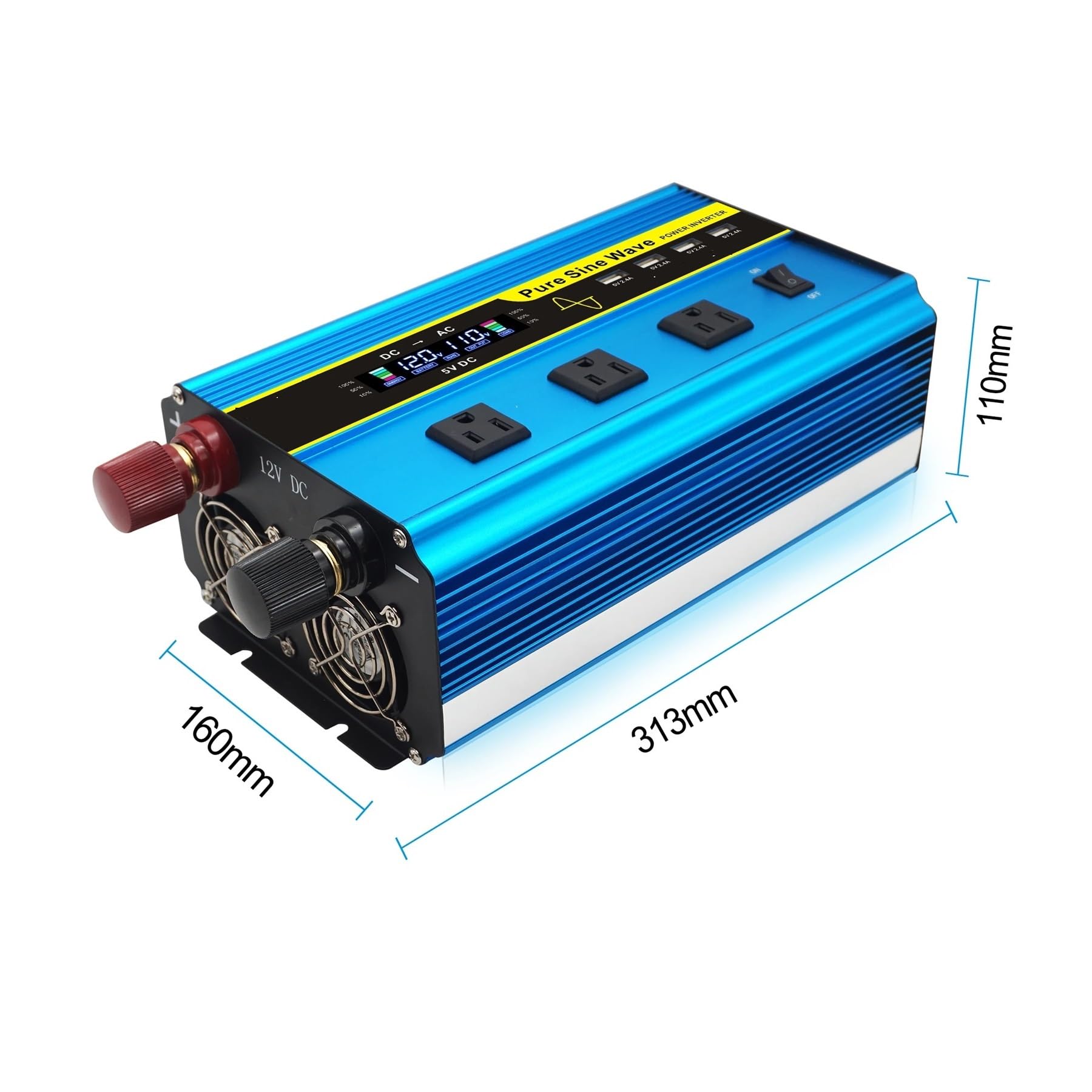 Inversores, Inversor de onda sinusoidal pura de 4000 W, CC 12 V/24 V a CA 110 60 Hz, inversor de energía solar for coche