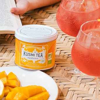 Kusmi Tea - AquaExotica + AquaSummer - Organic Blend of Hibiscus and Fruits - Caffeine Free Herbal Tea - Enjoy Hot or Iced - Loose Leaf Tea - 2 Tin Boxes of 3.5 oz