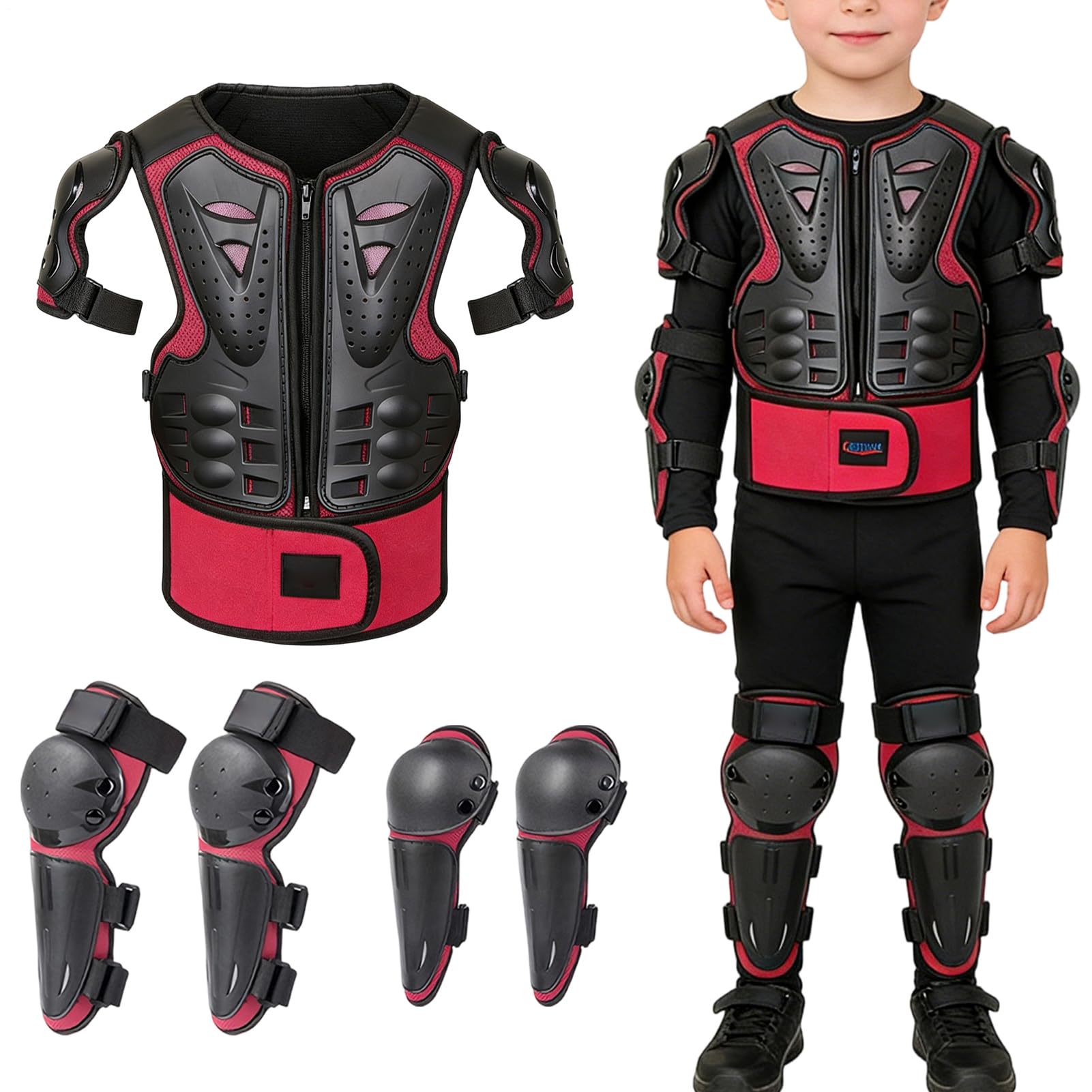 Ropa de moto para niños, 50 x 30 x 10 cm, 5 piezas, juego de equipo de protección deportivo ajustable, protección para el pecho para ciclismo con niñas