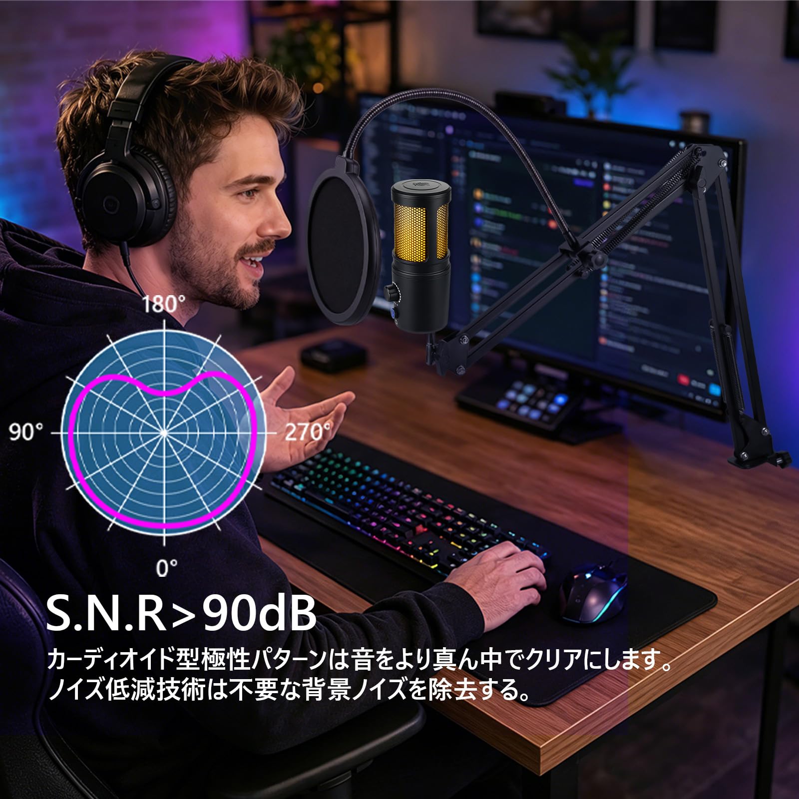 Amazon.co.jp: FerBuee RGBライト PCマイク USB ゲーム マイク Windows