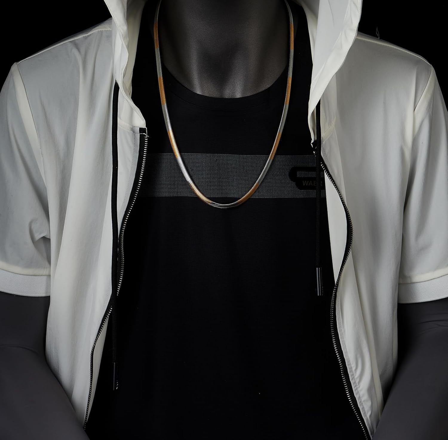 COOLSTEELANDBEYOND 6mm 24inches Stainless Steel Flat Herringbone Chain Necklace for Men Women, Silver Gold Two-tone - Image 2