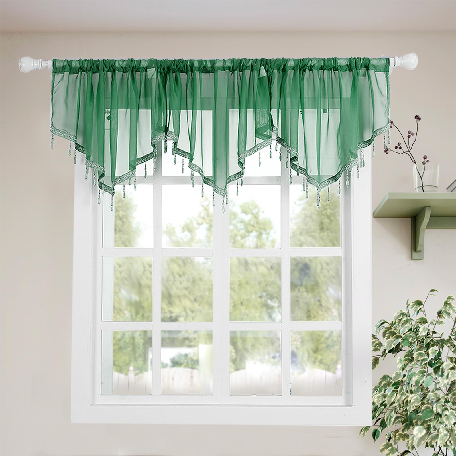 Molaxhome Swag Curtain Scalloped Curtain Valance Drape Sheer Lace Panel 1pc