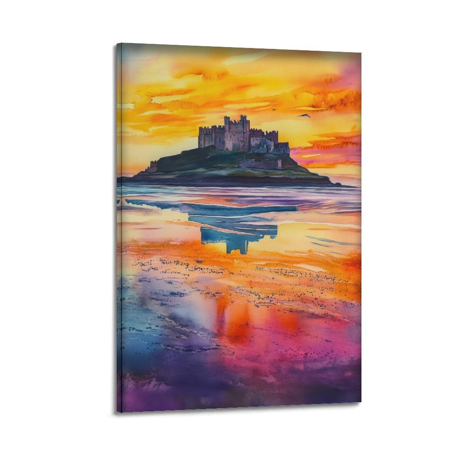 Bamburgh Castle Travel Northumberland England Coastal Landmark Gift for UK History Scenic0 Canvas Poster Wall Art Prints Room Aesthetic Murals Bedroom And Living Decorations 20x30inch(50x75cm)