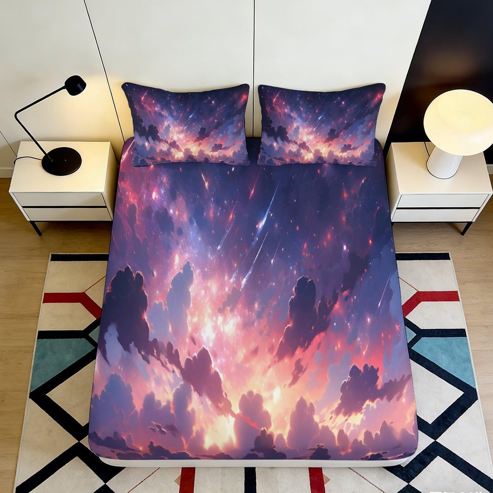Jqzkxnhpbr Style-4 3D Printed Sunset Sky Fitted Sheet Microfiber Soft Breathable Nebula Mattress Cover For Bedroom Dorm Protection Decor 90X200x25cm
