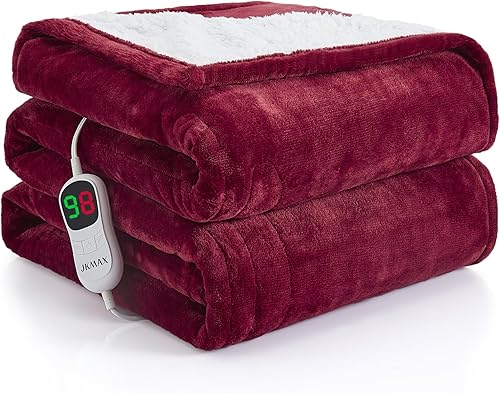 JKMAX Manta térmica eléctrica de 50 x 60 pulgadas, 10 ajustes de calor, 5 niveles de apagado automático, protección contra sobrecalentamiento,