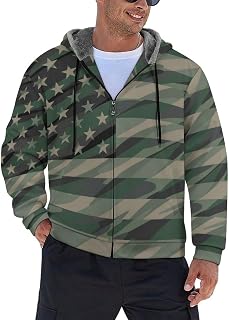 Patriotic Jungle Green Camo USA Flag Men's Hoodie Fleece Lining Zippered Sweatshirt Sweater Jacket Coat