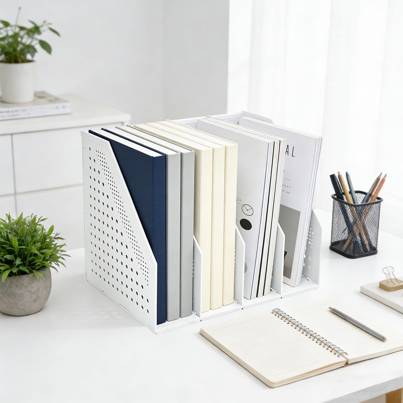 Marte Vanci Verstelbare tijdschriftenhouder met 4 vakken, bureaubladmap, organizer, ordner, documentenverdeler, voor bureau, boekenplank, kastrekken (zwart Marte Vanci Verstelbare tijdschriftenhouder met 4 vakken, bureaubladmap, organizer, ordner, documentenverdeler, voor bureau, boekenplank, kastrekken (zwart