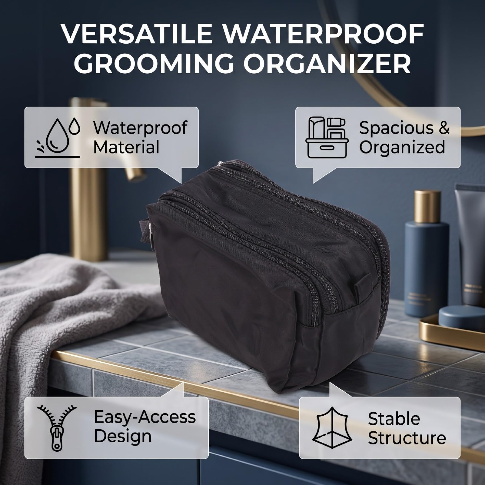 SIXRUN Necessaire da Toilette con Doppia Apertura, 6.88oz (BLACK)