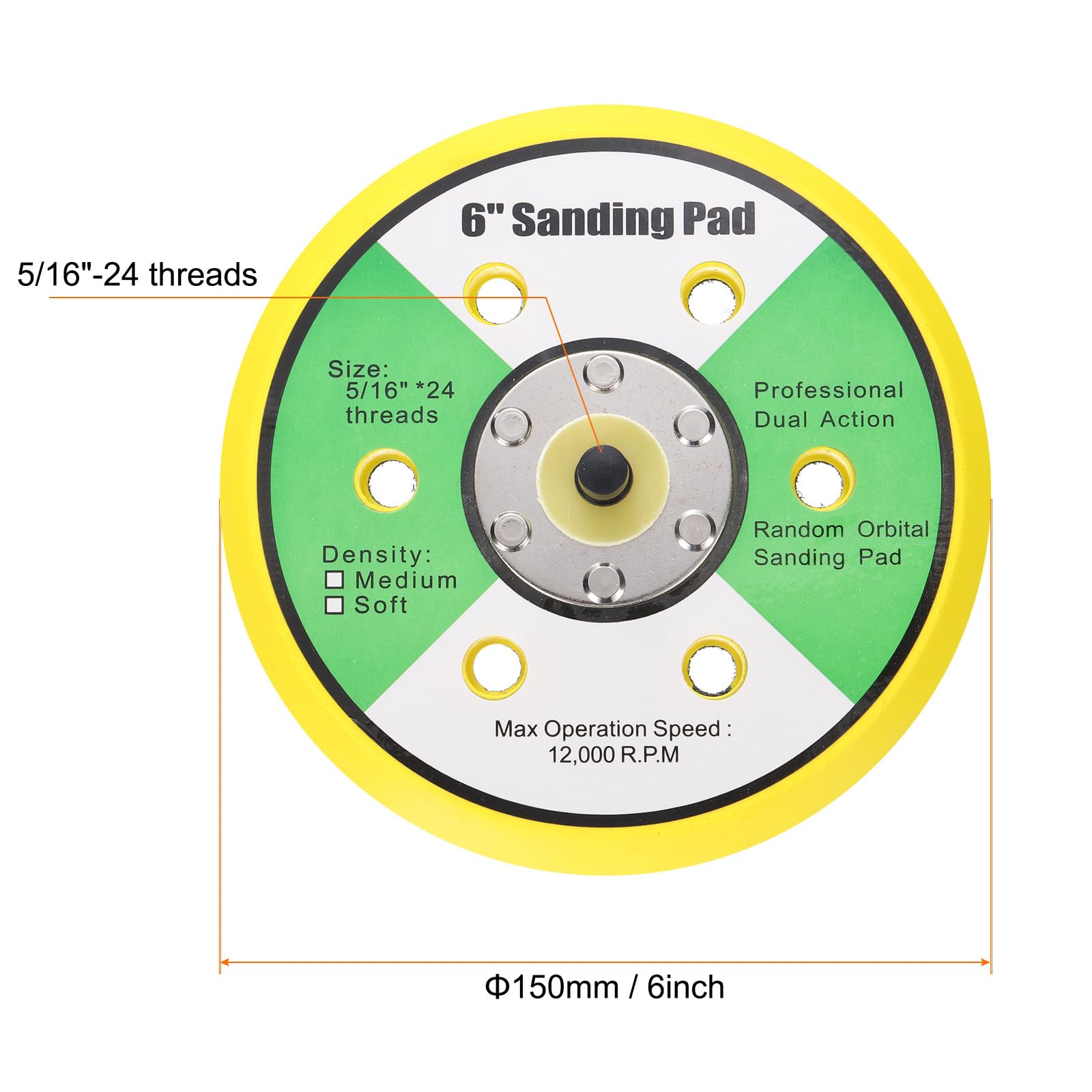 Sourcingmap 6 Inch Hook and Loop Backing Sanding Pads with 5/16"-24 Thread for Diamond Sanding Finishing Polishing Buffing Pads, Yellow and Black 2pcs - Image 2