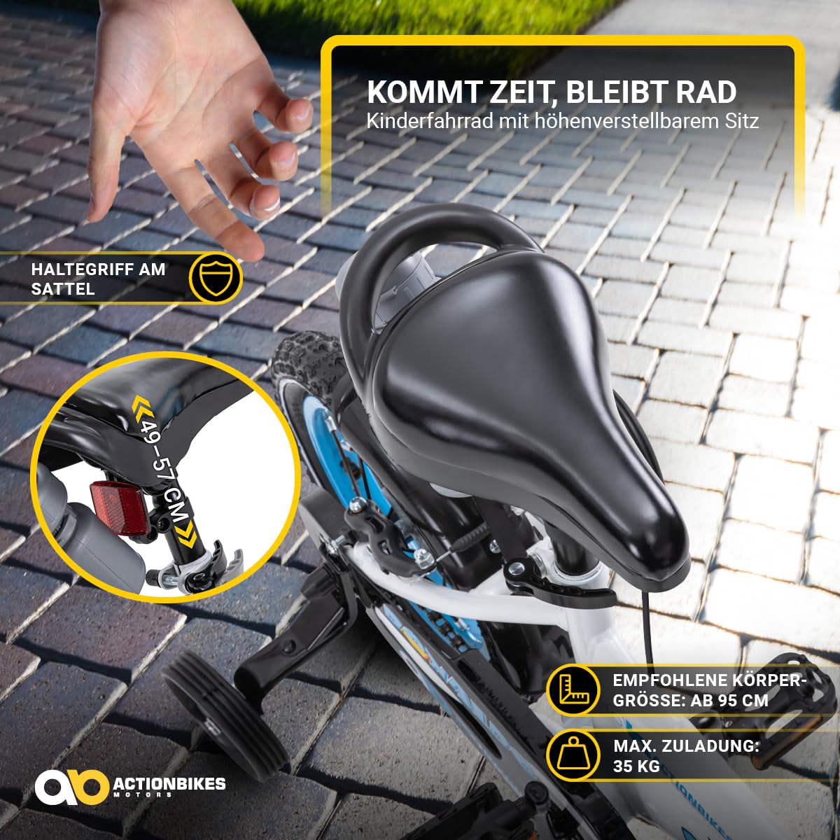 Actionbikes Kinderfahrrad | 12 16 20 Zoll - V-Brake Bremsen - Fahrrad für Kinder von 2-9 Jahren - Schutzblech v. / h - Kinder Fahrrad für Mädchen & Jungen - Fahrräder - Bicycle - Kinderrad - Bike