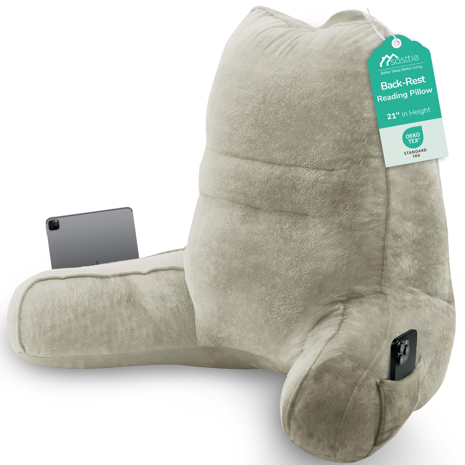 Sasttie Reading Pillow for Bed, Back Pillow for Sitting Up, Linen