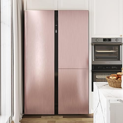 WESTICK Rose Gold Refrigerator Vinyl Wrap Peel and Stick Brushed Metallic Wallpaper Removable Waterproof Golden Stainless Steel Contact Paper for Appliances Kitchen Cabinet Countertop Fridge 15.8"x80" - 40.1W x 203.2L cm - Rose Gold