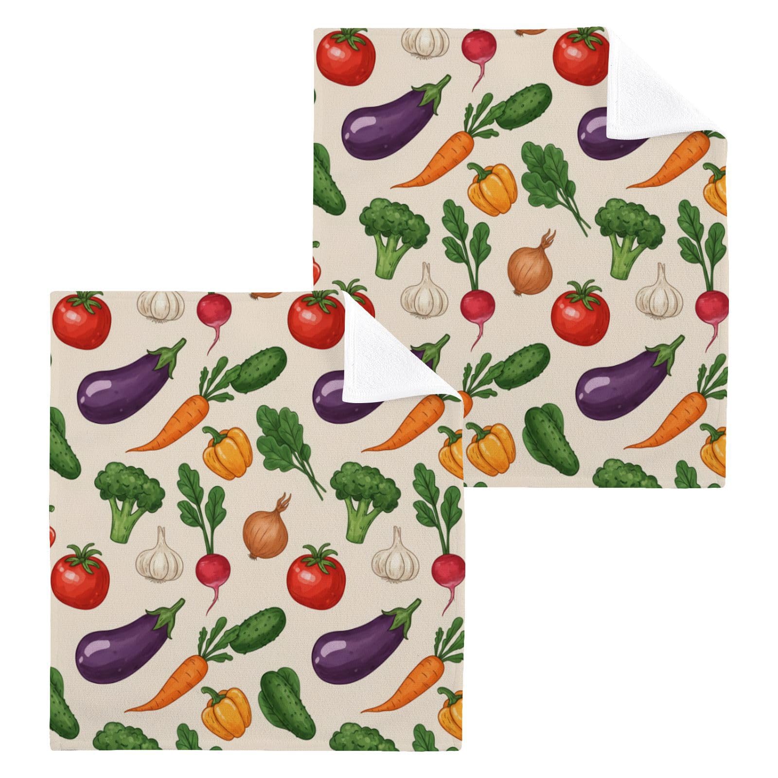 BOESI Mixed Farm Veggie 12x12in Cotton Washcloth,Soft Absorbent Face Towel