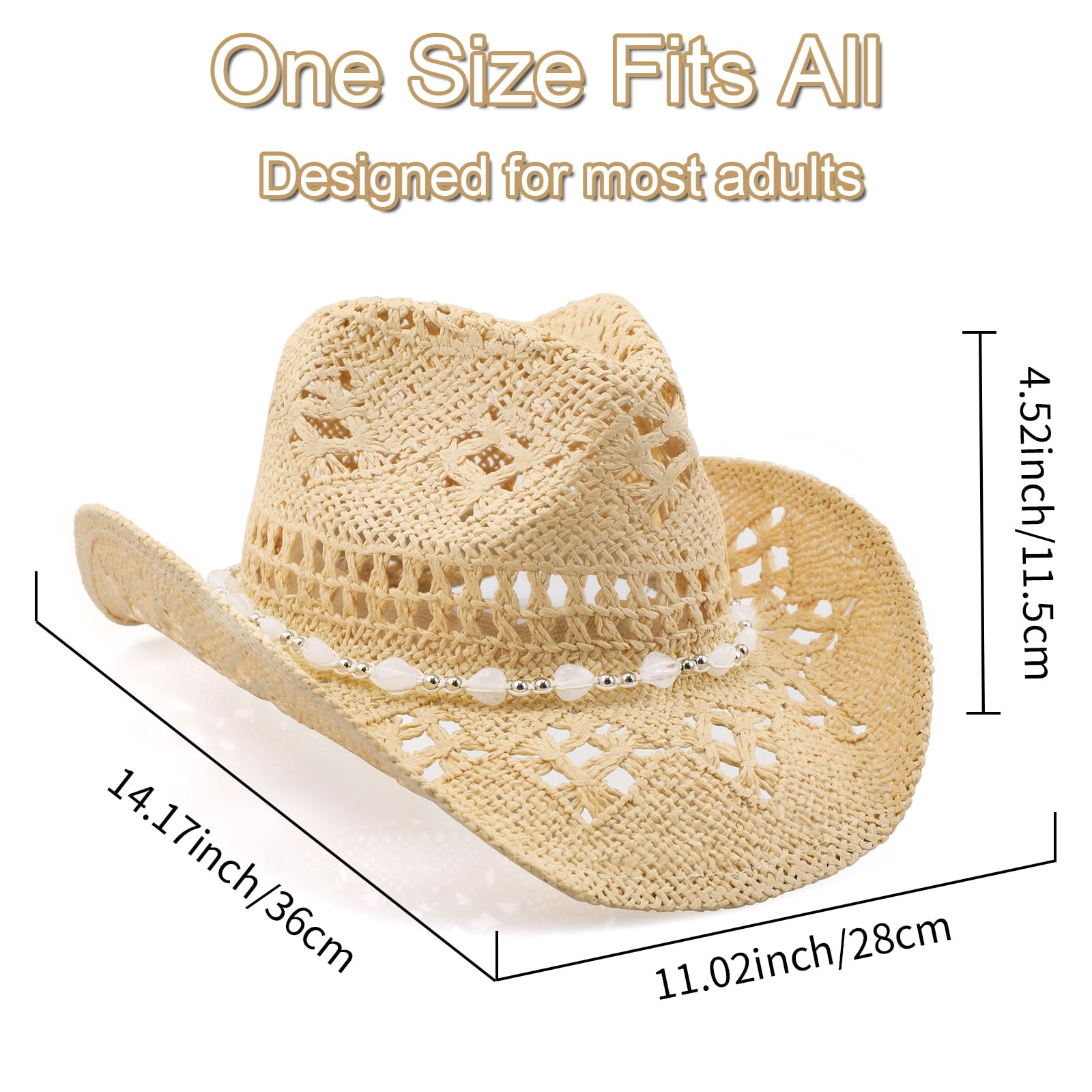 ZWZPOP Cowboy Hat,Cowgirl Hat,Cowboy Hats for Women/Mens Yellow (Straw, Beige+White)