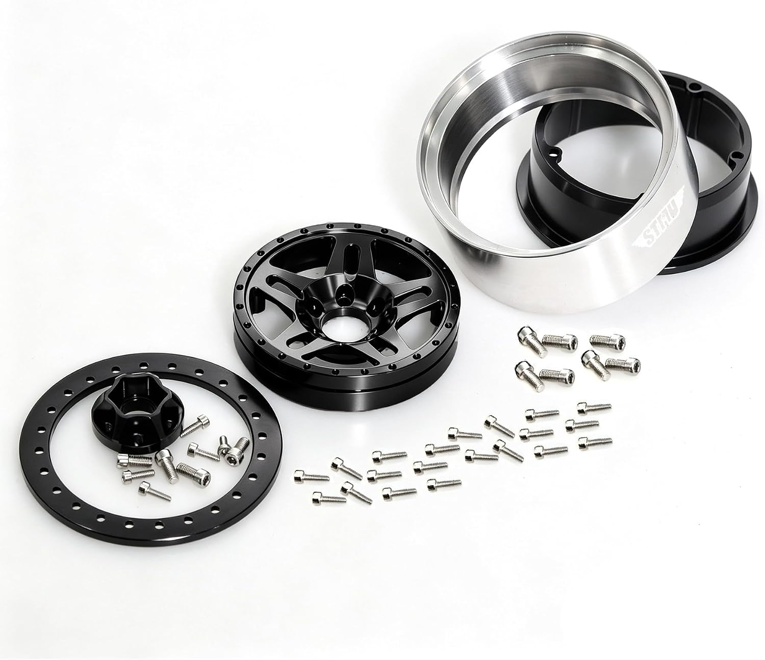 STMU 2.2 Inch Aluminum Beadlock Turbine Wheels - Perfect Fit for SCX10 TRX4 VS4-10 Gen8 1/10 RC Crawler Vehicles (Black)