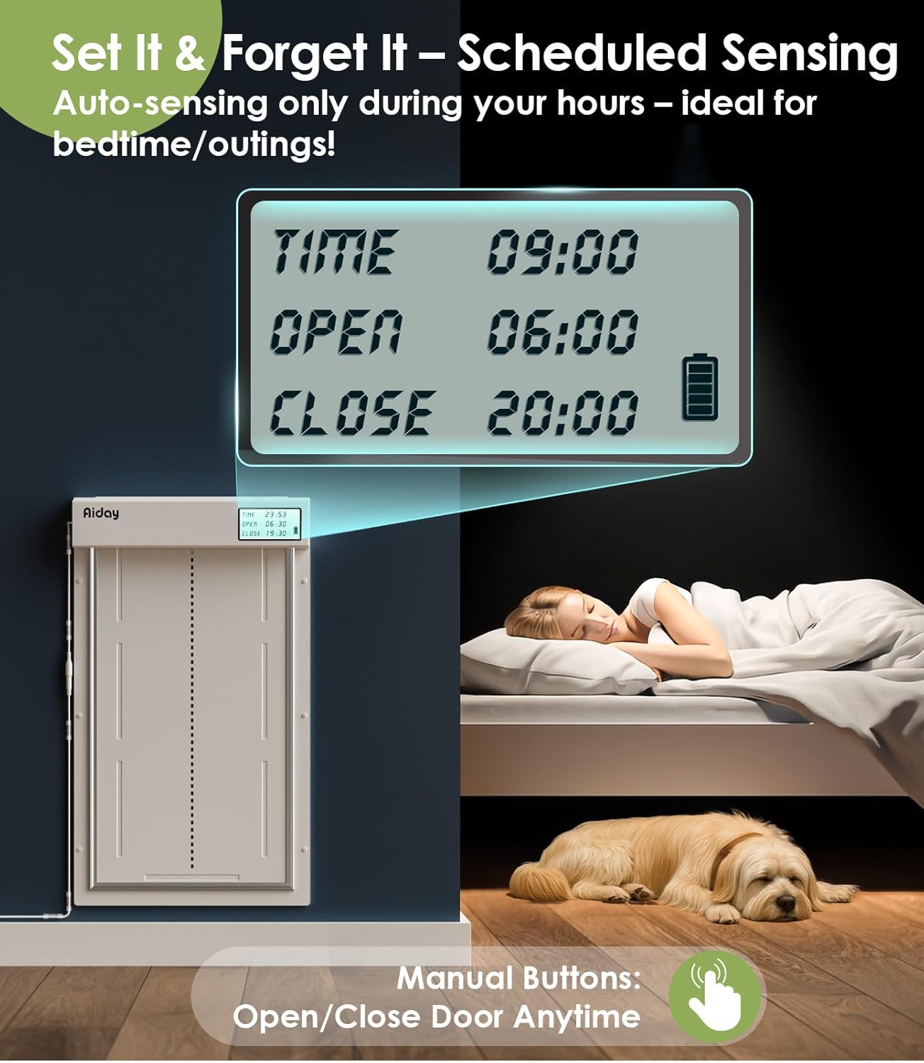 Automatic Dog Door for Wall with Sensor Collars, Large Smart Pet Door for Wall, Custom Scheduling & Anti-Pinch, Fits Large Dogs up to 100 lbs