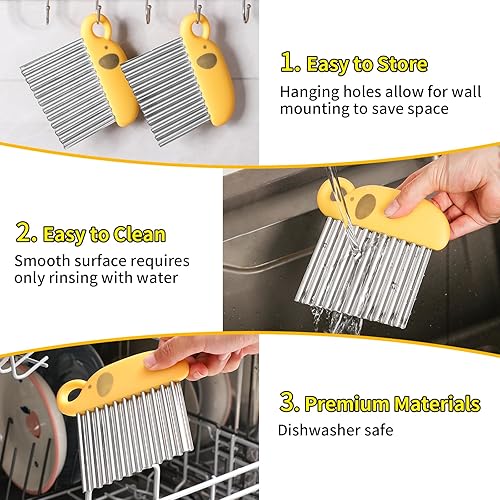 Miniatura 6 de Lindo cuchillo de corte arrugado con mango de elefante, cortador de papas fritas de acero inoxidable y rebanador ondulado, divertido cortador de