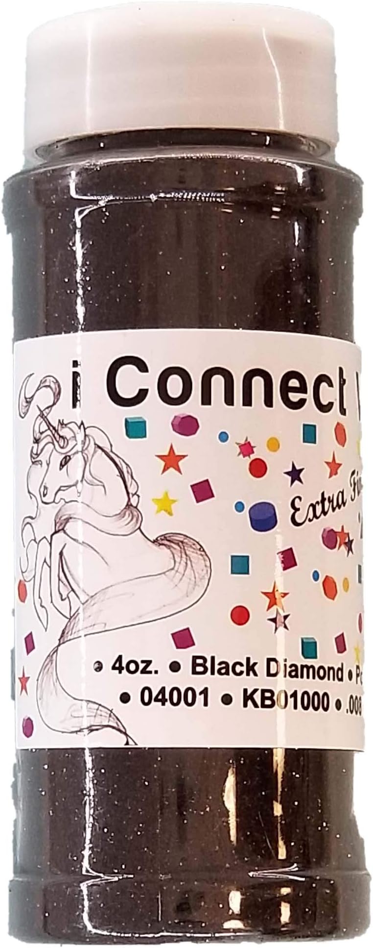 iConnectWith Black Diamond, Extra Fine Poly Glitter 1/128, 4oz Shaker Bottle