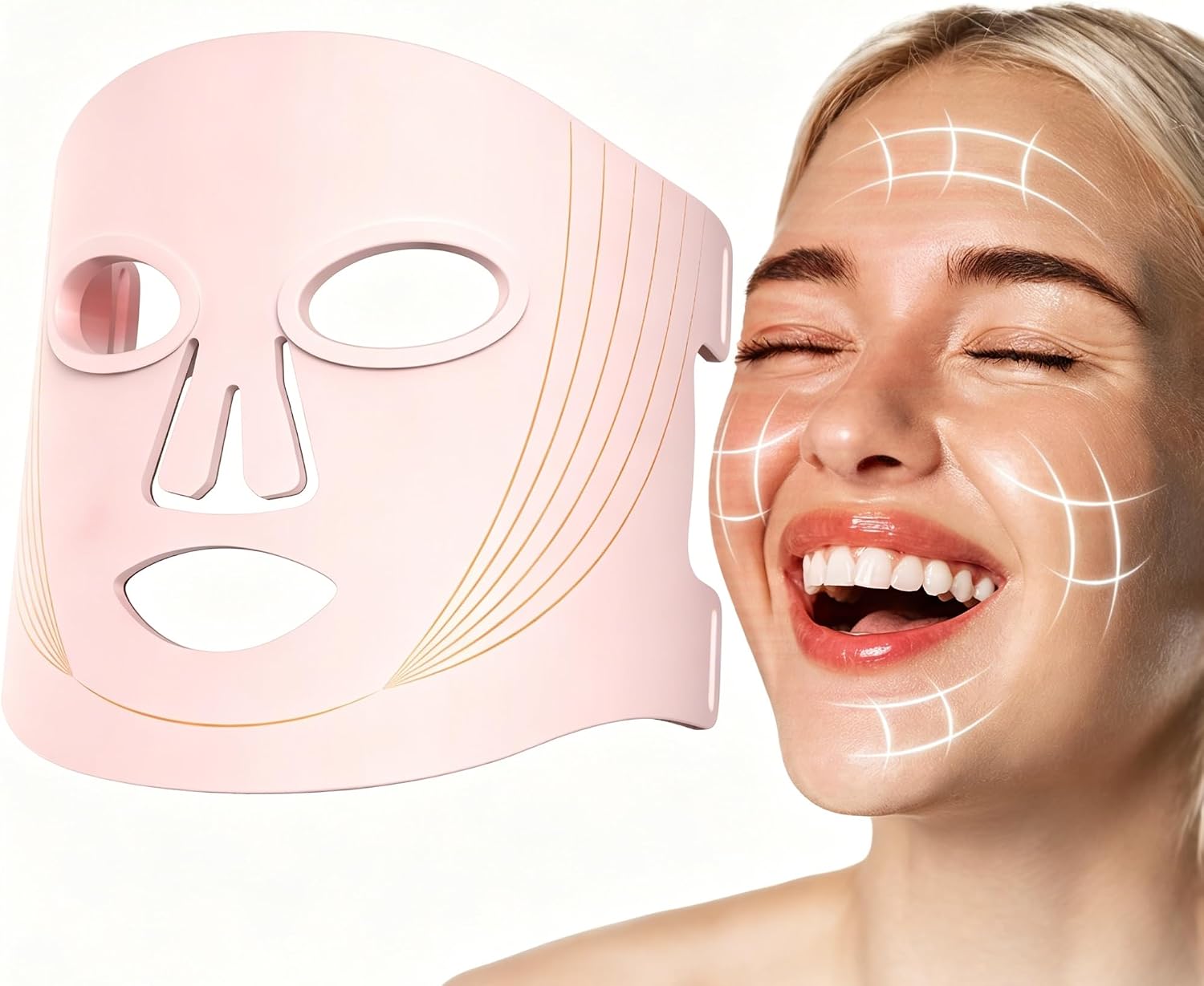 INTEO Red Light Therapy for Face, 3 Modes Portable Led Face Mask Light Therapy with Remote, Infrared Light Mask with Timing Function, Led Light Therapy At Home, Pink