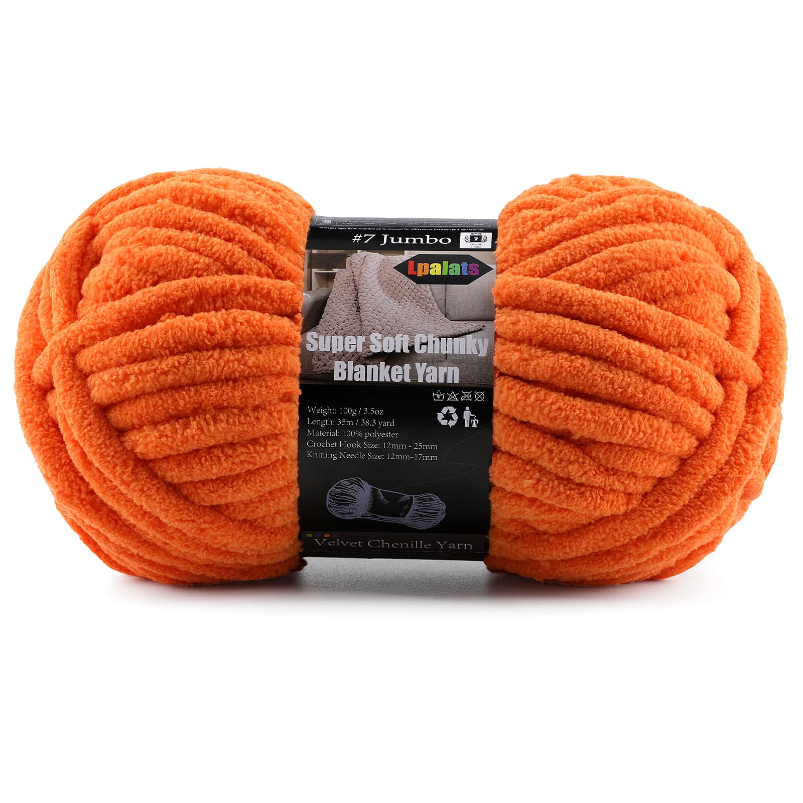 Super Soft Chunky Chenille Yarn for Crocheting &amp; Knitting - 3.52oz/38.2yd per Skein, Ultra Plush Velvet Yarn for Baby Blankets, Amigurumi &amp; Crafts, Tangerine, 1 Skein