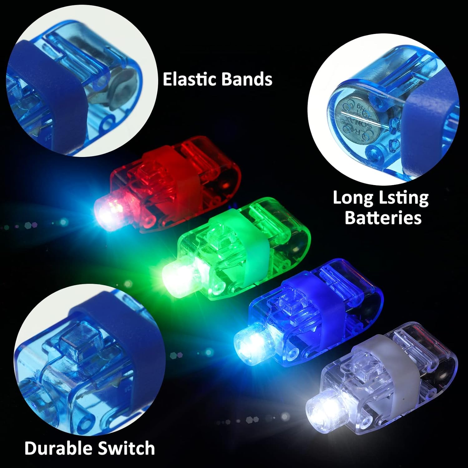 Tuanse 300 Pieces Finger Lights Light up Party Favors Finger Flashlights LED Lights Glow Rings LED Party Favors Glow in The Dark for Halloween Cheering Toys, 4 Colors(Red, Blue, Green, Yellow)