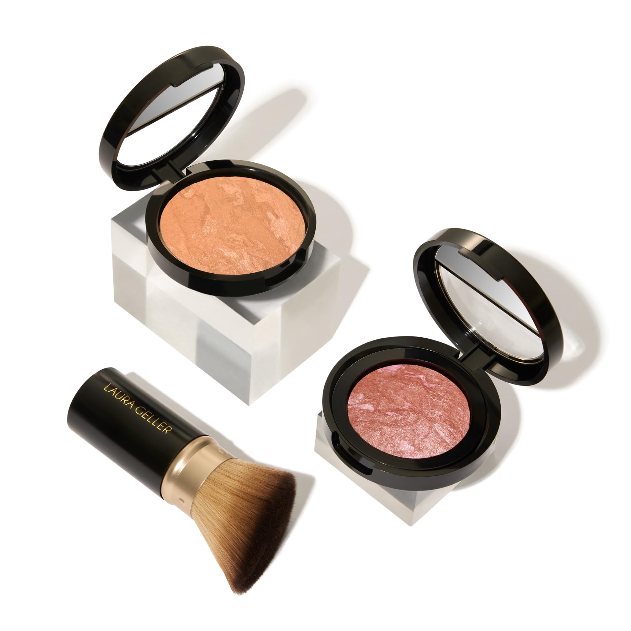 LAURA GELLER NEW YORK Blush-n-Glow Kit (3 Piece) Baked Balance-N-Glow Illuminating CC Powder Foundation Golden Medium, Retractable Kabuki Brush, Baked