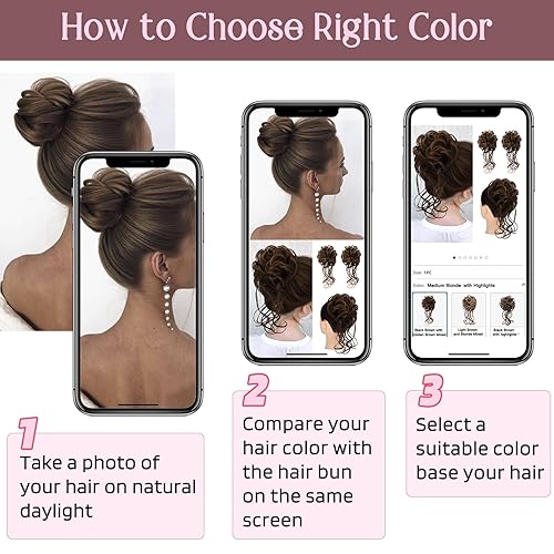 Miniatura 5 de HOOJIH 2 piezas de cabello desordenado con moño, recogido con zarcillos de cabello, extensiones de cabello ondulado y rizado, coleteros para mujeres