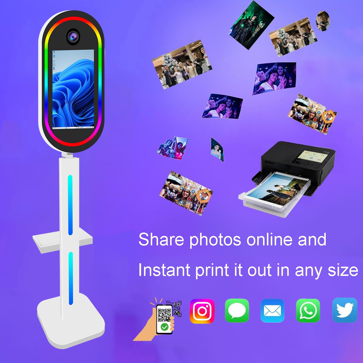Magic Mirror Photo Booth 165 Cm Con Custodia Da Volo – Specchio Interattivo Touch Screen Da 109 Cm Per Eventi, Matrimoni E Feste (Ideale Per Noleggio, Bianco) - 4