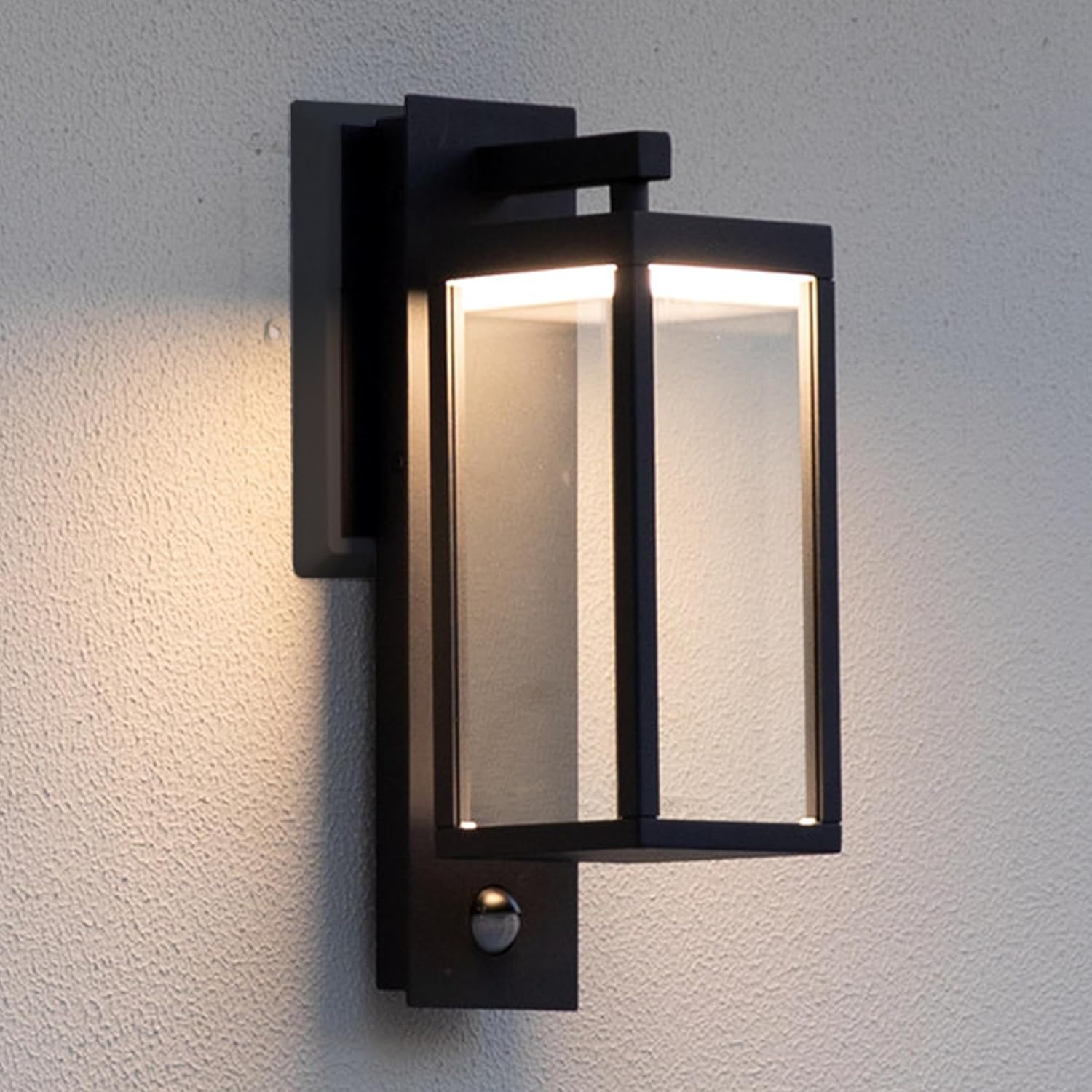 Outdoor Light Wall Sconce Motion Sensor Porch Light for House,15" LED Modern Exterior Lighting Fixture Black,Waterproof Outside Lantern with Clear Glass for Garage Patio Garden