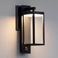 Vista 1 de Lámpara de pared para exteriores, con sensor de movimiento, luz de porche para casa, lámpara LED moderna de 15 pulgadas, color negro, linterna