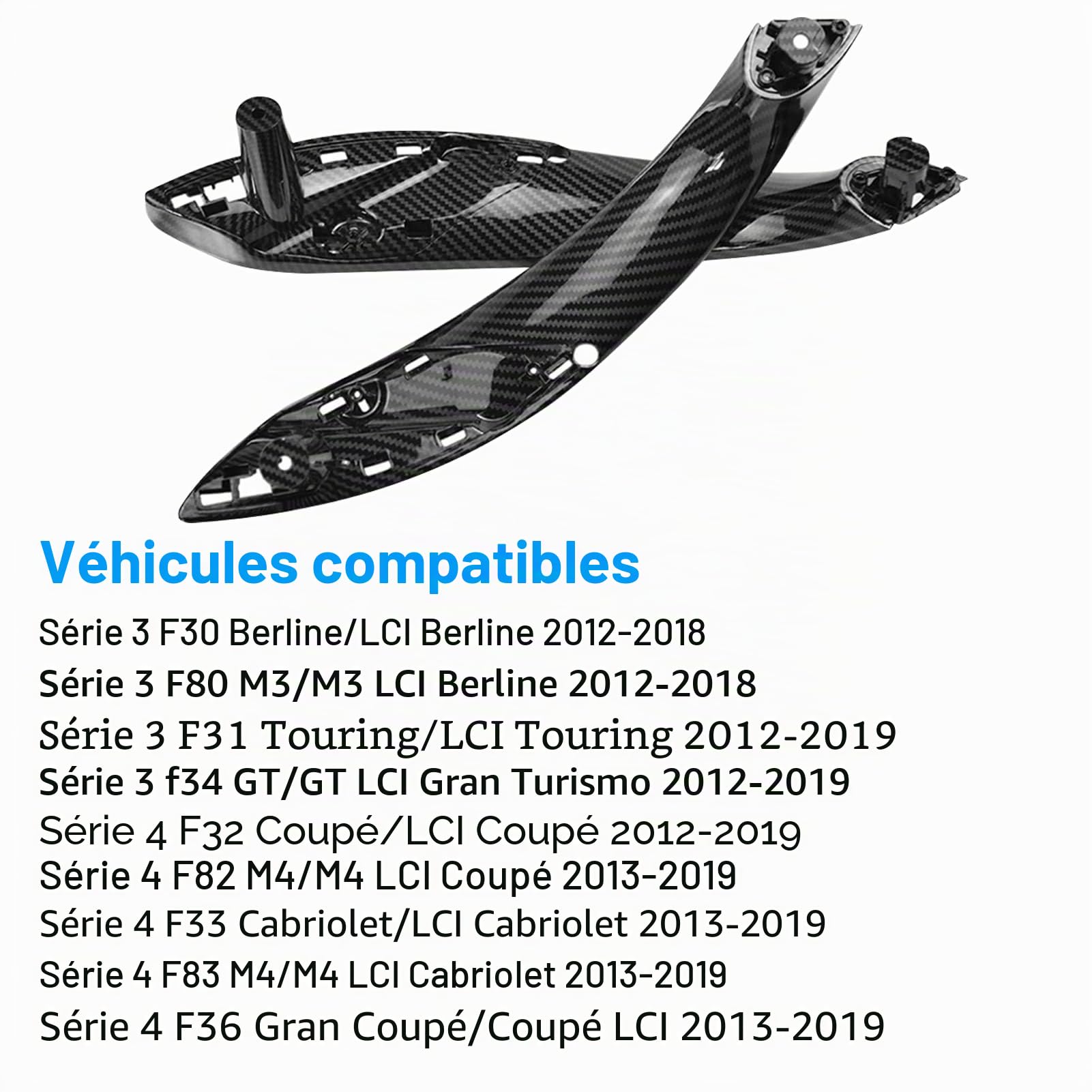 2PCS Compatible avec Poignee de Porte Interieur bmw Serie 3 F30 F31 F80 (2012-2018) Poignée Serie 4 F32 F33 F36 F82 F83(2014-2017) Gauche + Droite-Texture en Fibre de Carbone