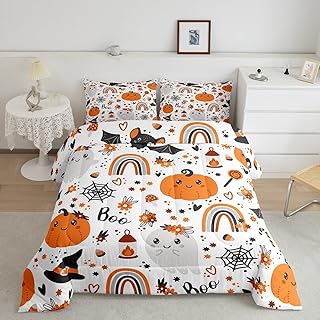 Erosebridal Rainbow Bedding Set Halloween Pumpkin Decorations,Gothic Halloween Bats Quilt for Kids Child,Cute Cartoon Ghost ComforterÂ Set Twin Halloween Candy Witch Hat Spiderwebs Kawaii Room Decor