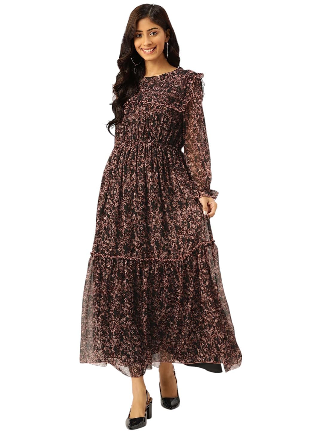 Litzo Women's Georgette A-Line Maxi Dress (L-56-Xxl_Black
